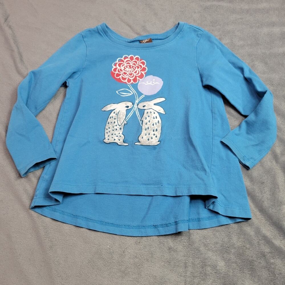Tea Collection Shirt Girls Size 3t Blue Bunny Love Rare Graphic Cotton Long Top